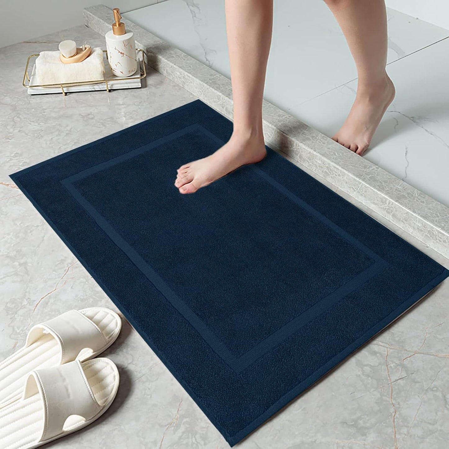DAN RIVER Classic Cotton Bath Mats Set of 2 – Not a Bathroom Rug, Ultra Soft, Highly Absorbent & Machine Washable Bath Mat Towel for Bathroom Floor Mat – Durable, Quick-Dry, 21x34 Inches, Blue Opal
