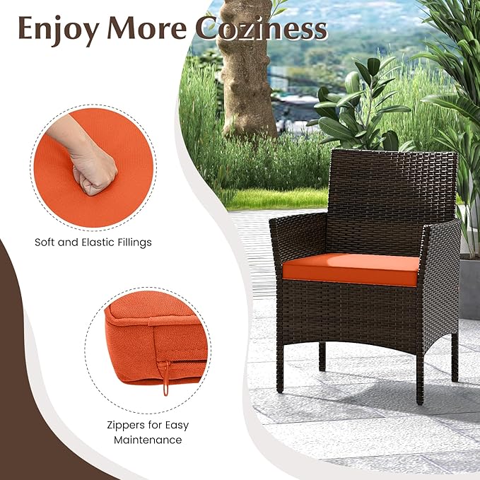 KOTEK 4 Piece Patio Furniture Set, Outdoor Rattan Conversation Set with Loveseat, Wicker Chairs, Tempered Glass Coffee Table, Wicker Patio Set for Backyard, Porch (Orange)
