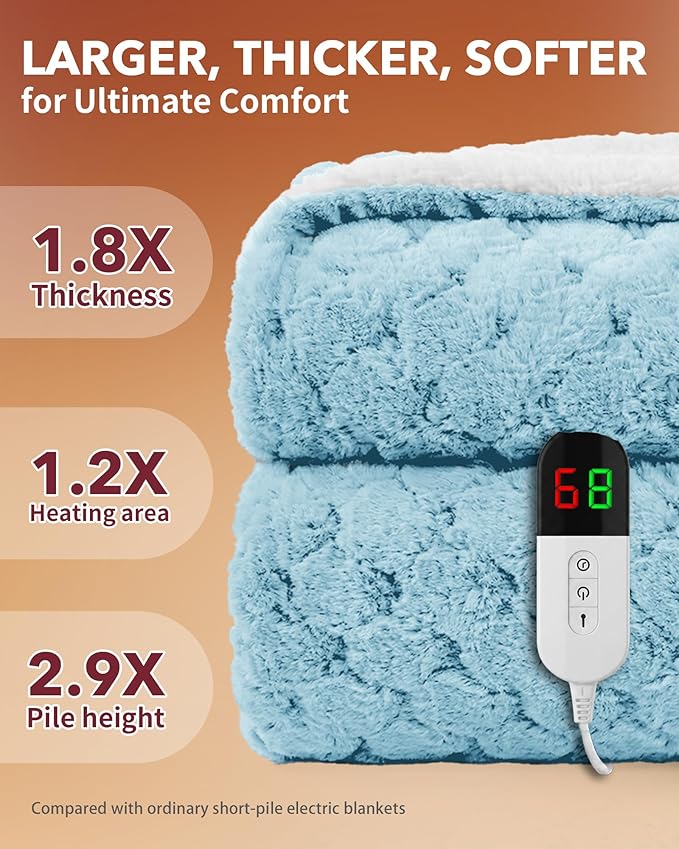 Homemate Electric Heated Throw Blanket - 50"x60" Luxury Faux Fur Heating Bed Blankets with 10 Heating Levels 8 Hours Auto Off Fast Heating Over-Heated Protection Ultra Soft Warm Flannel ETL Certified