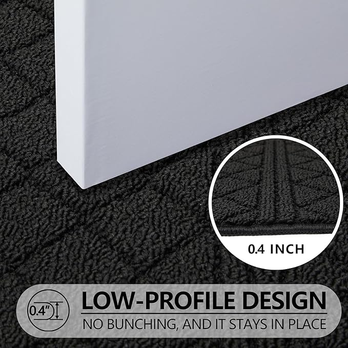 REFETONE Indoor Doormat, Front Back Door Mat 32"x48" Absorbent Rubber Backing Non Slip Door Mats, Low-Profile Resist Dirt Entrance Rugs, Machine Washable Door Rug Inside Floor Mat for Entryway, Black