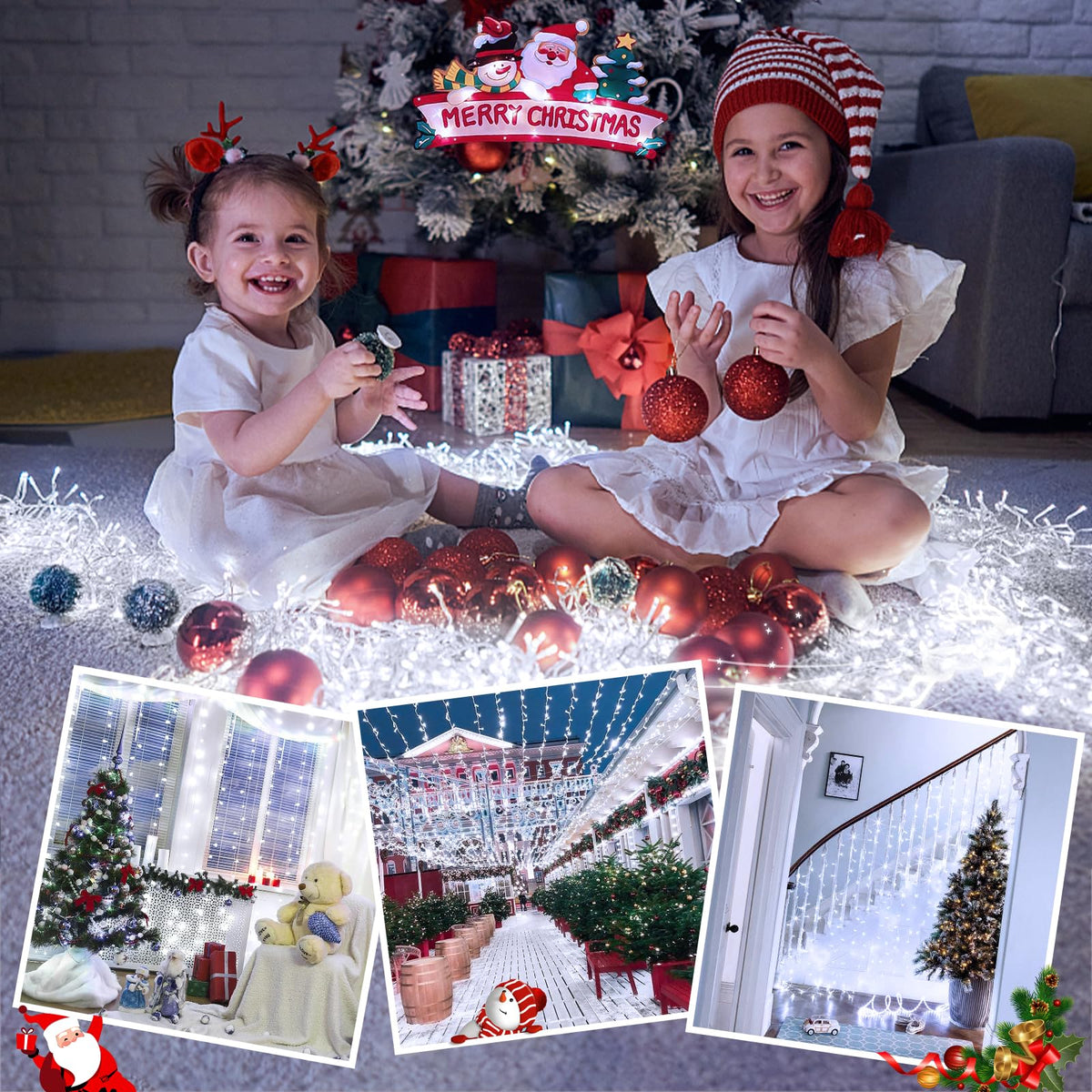 JMEXSUSS 66ft 200 LED White Christmas Lights Indoor Bedroom, Connectable White String Lights Outdoor Clear Wire, 8 Modes Twinkle String Lights Plug in for Room Tree Wedding Christmas Decoration