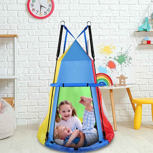 Liliful 39 Inch Kids Hanging Tent Saucer Swing with LED Lights, 600 LBS Capacity Outdoor Saucer Tree Swing, Detachable Tree Swing Tent for Kids Adults Indoor Outdoor Backyard