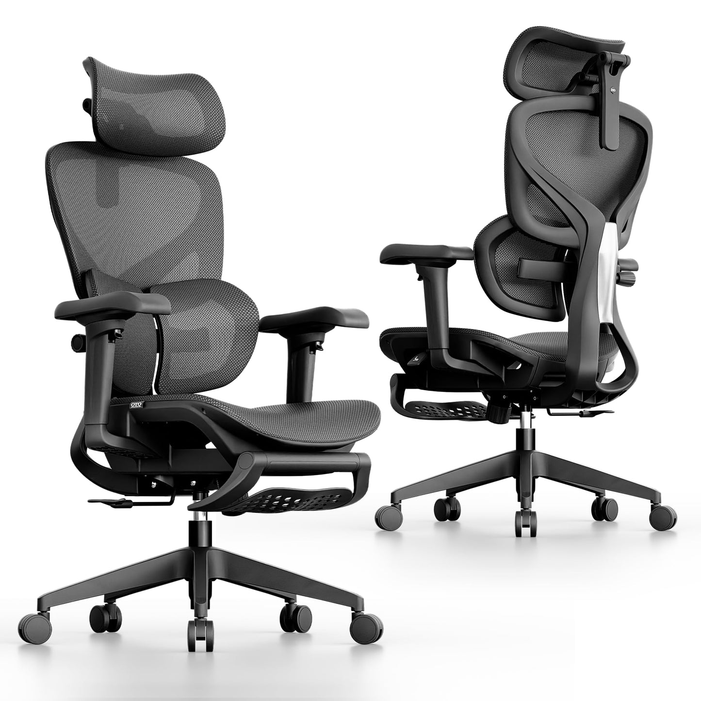OTO Zenpex Ergonomic Mesh Office Chair, 1.96" Adjustable Seat Depth, Dynamic Lumbar Support, Extensible Footrest, Up to 300 lbs, 135° Recline Backrest for Home, Gaming & Executive Office