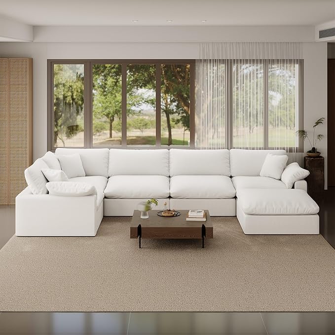 Intuition Decor 221.6" Oversized Cloud Modular Sectional Sofa,6 Seat Down Filled Sofa,Comfy Deep Seat Couch with Reversible Chaise & Cushions,Couch Cover Washable and Replaceable,White