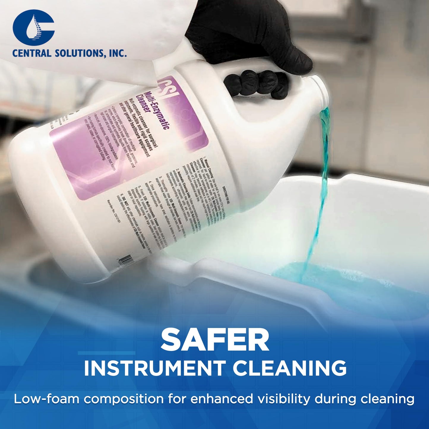 CSI Central Solutions Multi Enzymatic Cleanser - Hospital Grade Medical Instrument Cleaner for Presoak and Manual Processing, 1 Gal