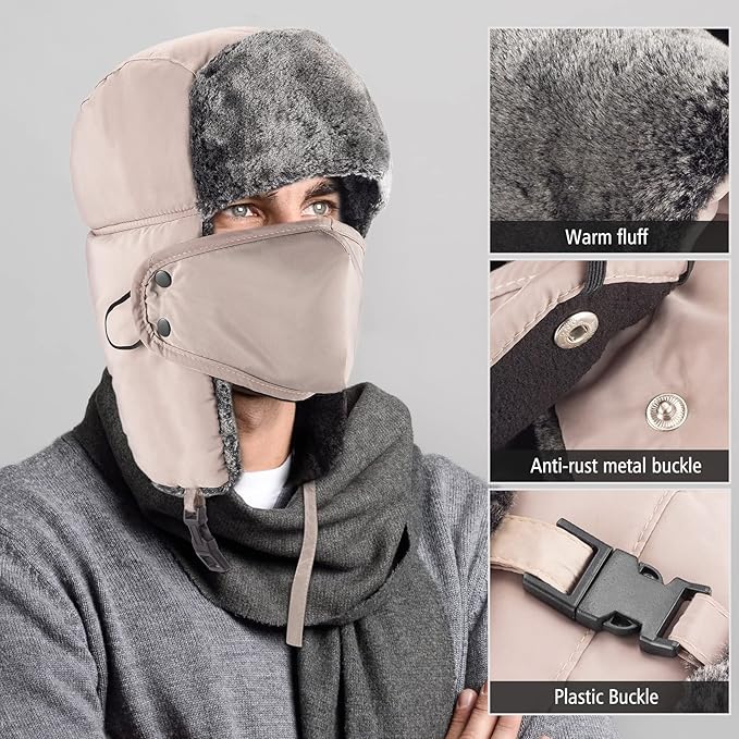 mysuntown Winter Hats for Women Men Trapper Ushanka Hat with Ear Flaps Warm Russian Bomber Hats for Cold Weather