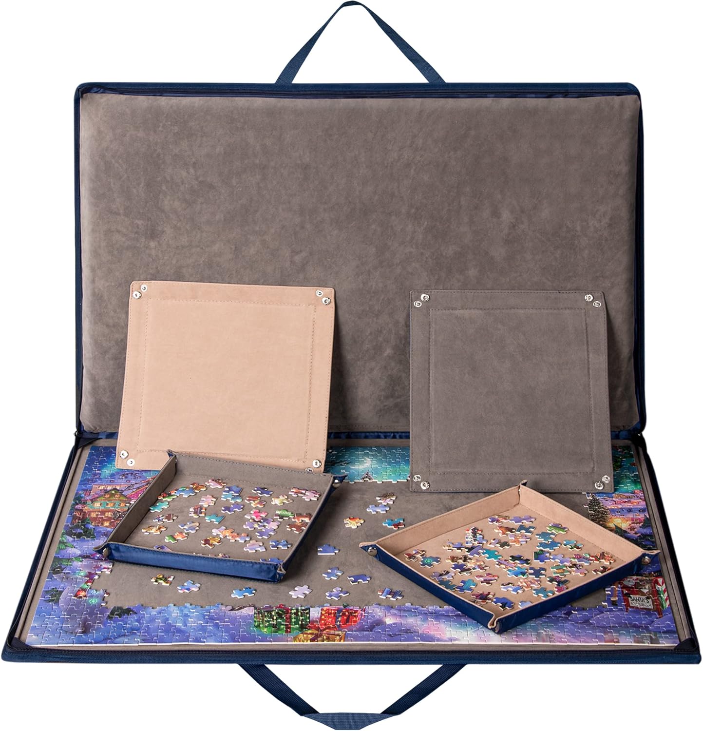 Lavievert 1000 Piece Jigsaw Puzzle Board with Padded Cover, Portable Case with 4 Sorting Trays & Detachable Board, Puzzle Caddy Storage Saver with Non-Slip Surface for Adults
