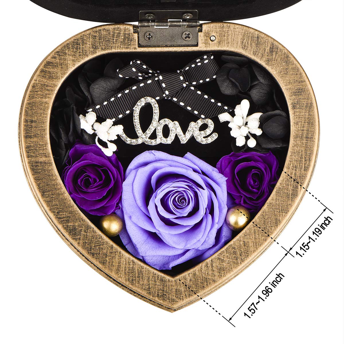 Neaticoo Handmade Preserved Flower Real Purple Rose in Musical Box with Photo Frame, Mother's Day Long Lasting Real Flower Gifts for Her Women Wife on Valentine's Day Birthday or Anniversary -Purple