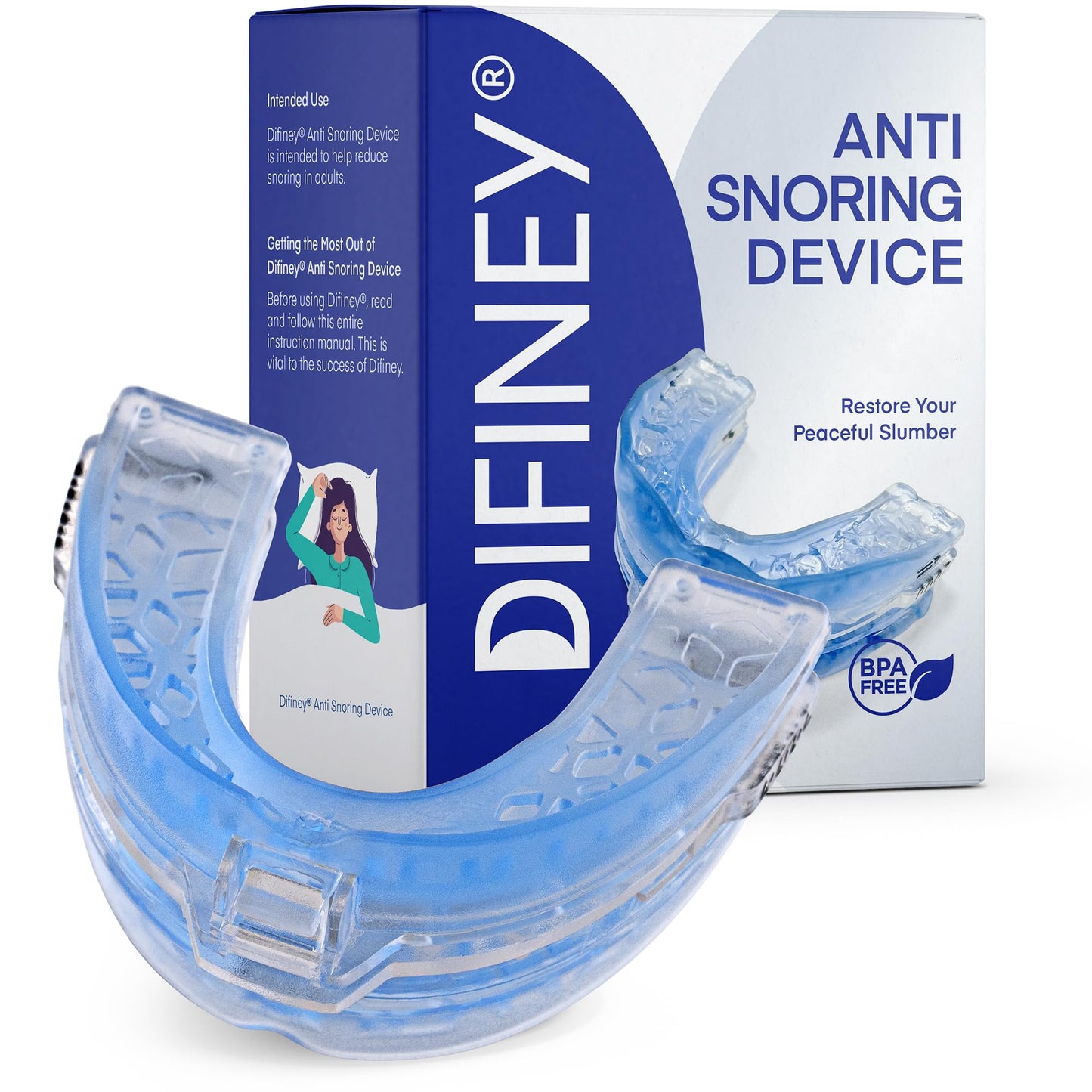 Difiney Anti Snoring Device: FDA-Cleared Snoring Solution – Adjustable Snore Stopper Mouth Guard for Men & Women – Anti Snoring Mouthpiece to Improve Sleep – Reusable Night Use