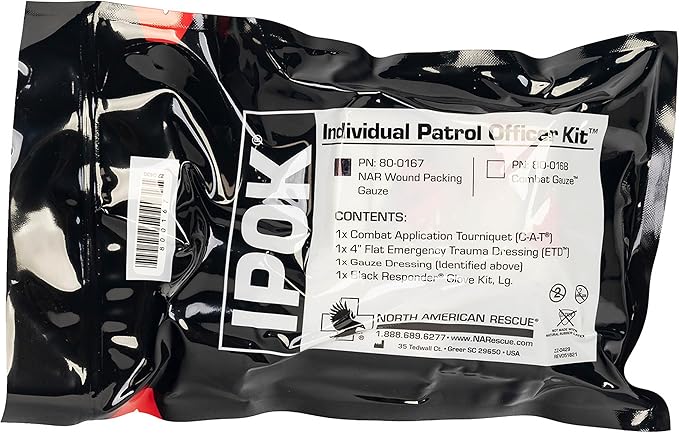 North American Rescue Individual Patrol Officer Kit IPOK (Gauze) NAR Compact First Aid with C-A-T Tourniquet, ETD, Gauze, ...