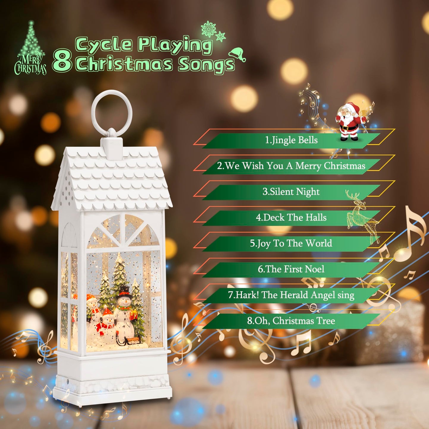Easter White Womens or Mens Bday Present: Xmas Electronic Snow Globe Lantern Musical: 12.3" Christmas Home Church Decorations Indoor: Battery or USB Powered Light(ed) Up, for Snowman Kids Family