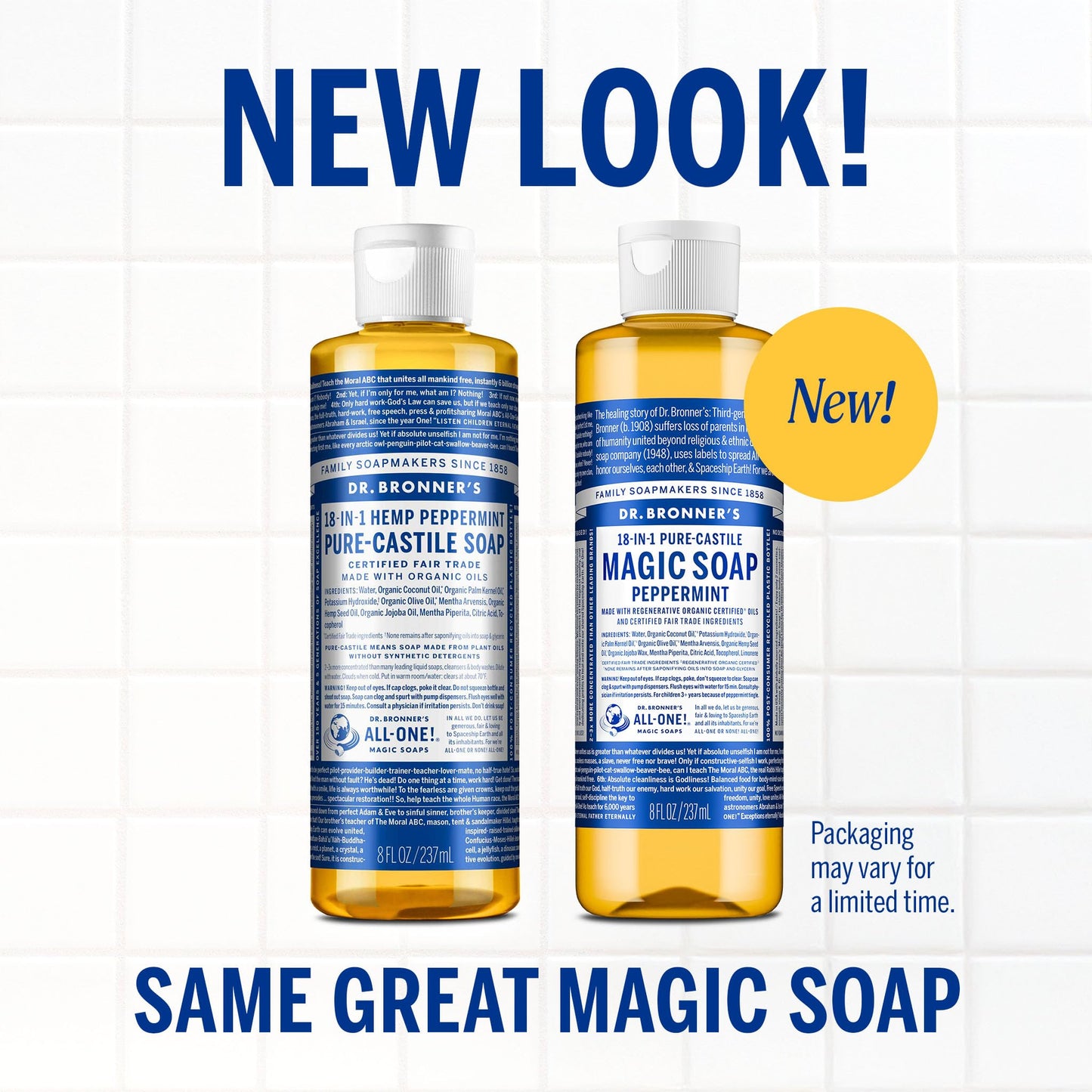 Dr. Bronners Pure-Castile Magic Liquid Soap (Peppermint, 8 Ounce)- Made with Organic Oils, 18-in1 Uses: Face, Hair, Hand & Body