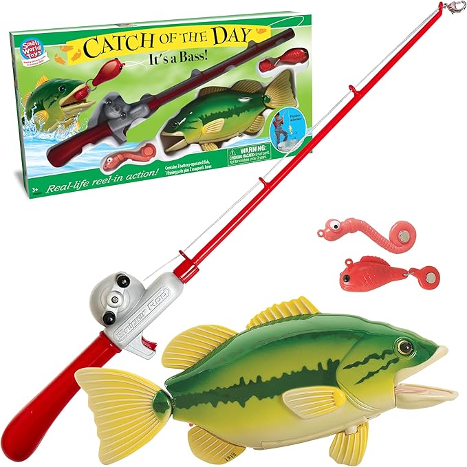 Small World Toys Kids Fishing Game, Catch of The Day Bass Magnetic Fishing Toy for Kids Ages 3+, Includes Toddler Fishing ...