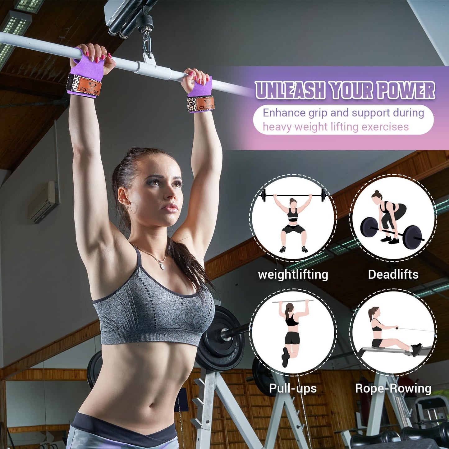 Weight Lifting Wrist Straps for Women, Adjustable Neoprene Padded Hand Grips Pro for Weightlifting, Double Layer Leather Gym Accessories Workout Straps for Deadlift, Crossfit & Pull up (Pair)