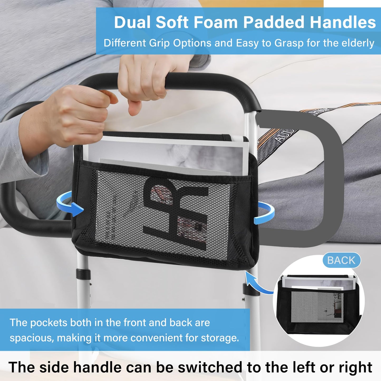 Good Bernie Bed Safety Rails for Elderly Adults, Adjustable Bed Guard Railing with Storage Bag and Side Handle, Bed Assist Bar Fits King, Queen, Full, Twin