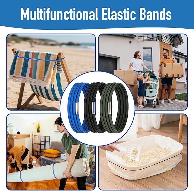 Trash Can Rubber Bands, Heavy-Duty Garbage Bag Holder for 32-55 Gallon Bins, Large Garbage Can Rubber Bands with High Elasticity, Band to Hold Trash Bags in Place, Set of 3 in Black