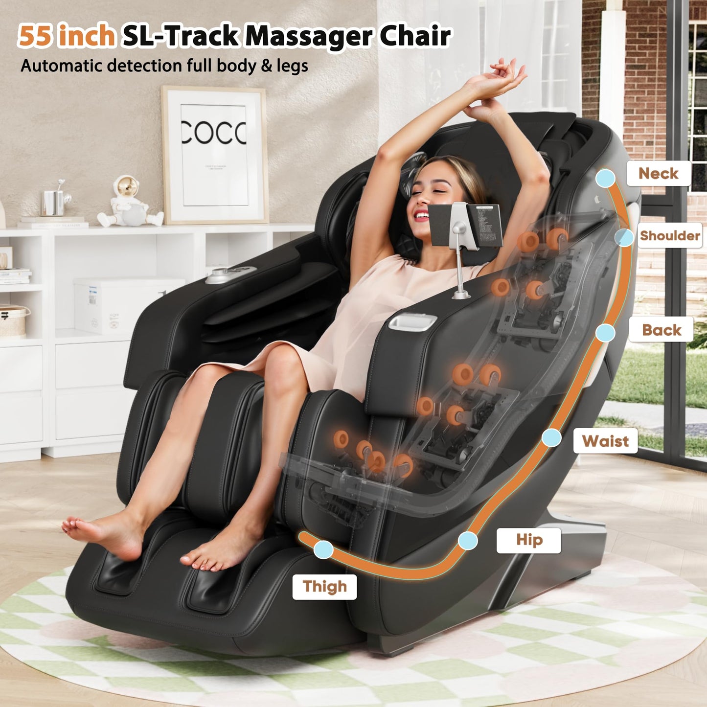 Shahoo Zero Gravity Full Body Massage Chair with SL-Track, AI Voice Control & Heating – Auto Body Scan, Air Compression Foot Massage, 8 Auto Programs