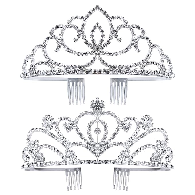 Exacoo Pack of 2 Rhinestone Tiara Crown Exquisite Headband Comb Pin Wedding Bridal Birthday Tiaras