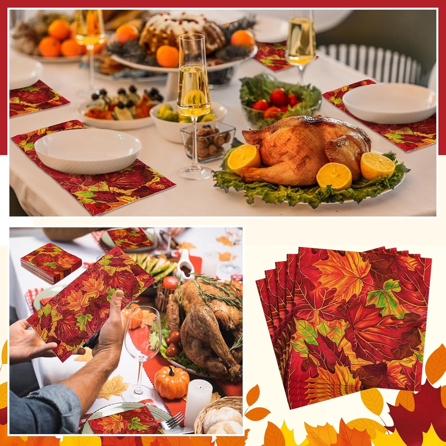 60 Pcs Maple Leaf Cocktail Paper Napkins 6.5 x 6.5 Inches Disposable Paper Napkins Dessert Beverage Napkin for Decoupage Luncheon Napkin for Party Wedding Birthday Party