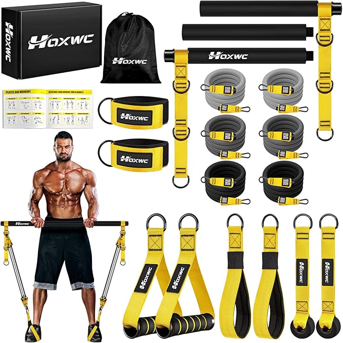HOXWC Pilates Equipment, Portable Pilates Bar Kit with Resistance Bands, Professional Adjustable Heavy Duty Squat Workout ...