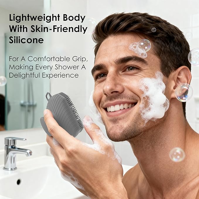 Face Scrubber, Silicone Exfoliating Brush for Men Women, Facial Cleansing Brush, Manual Waterproof Cleansing Skin Care, Blackhead Removing Pore Cleansing Massaging Face Brushes - Grey