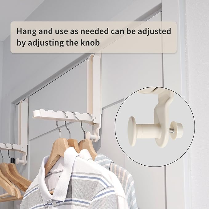 Over The Door Hooks Hanger Fit Door up to 1 3/4" Optimal 1pc,Over The Door Hanger with Retractable Rod,Foldable Over The Door Drying Rack for Laundry Bathroom Bedroom (Milky White, 1 Pack)