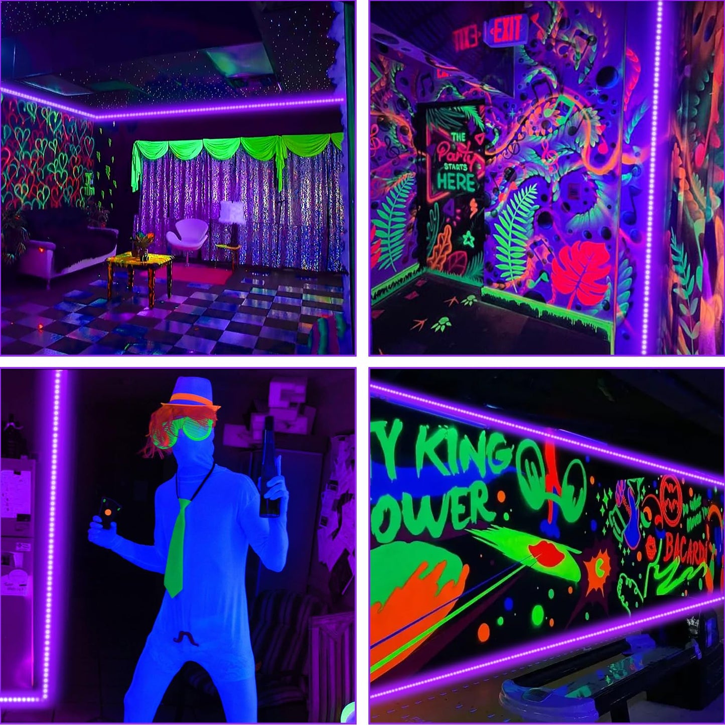SHGPODA 66 Foot Black Light Strip & Remote, 1200LEDs, Dimmable 12V Flexible Black Lights for Glow Party, Bedroom, Halloween, Fluorescent Tapestry Poster, 3 Lighting Modes, Non-Waterproof