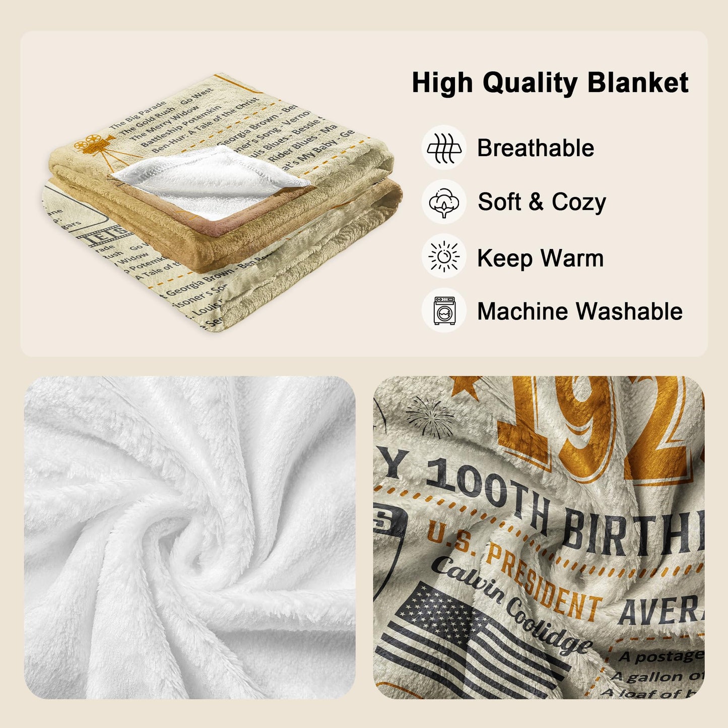 100th Birthday Decorations for Women or Men, 100th Birthday Gifts for Women Men, 100th Birthday Party Supplies, Gifts for 100 Year Old Woman Man Grandma Grandpa Dad Mom Throw Blanket 60x50 Inch