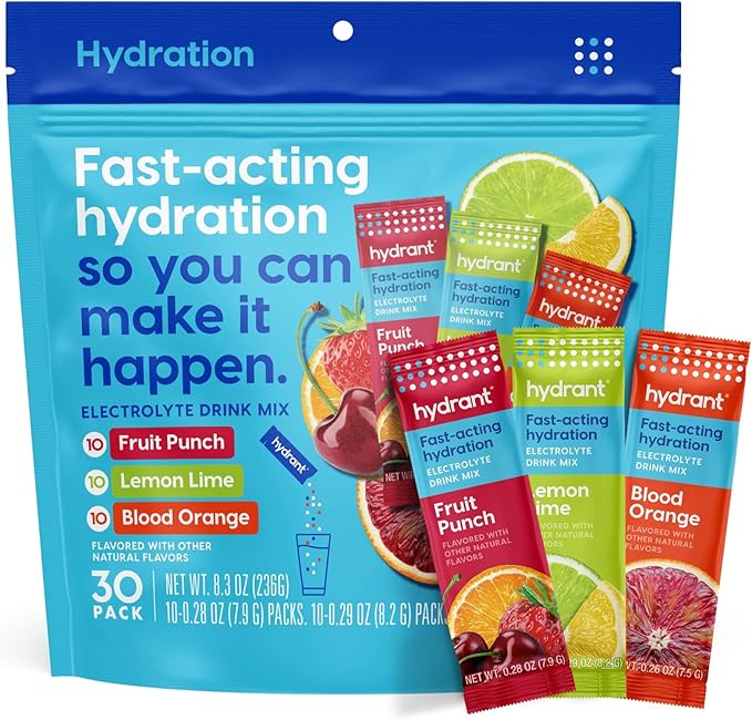 Hydrant - Hydration Powder Variety Pack, 30 Individual Instant Electrolyte Rehydration Packets - Low Sugar Drink Mix for D...