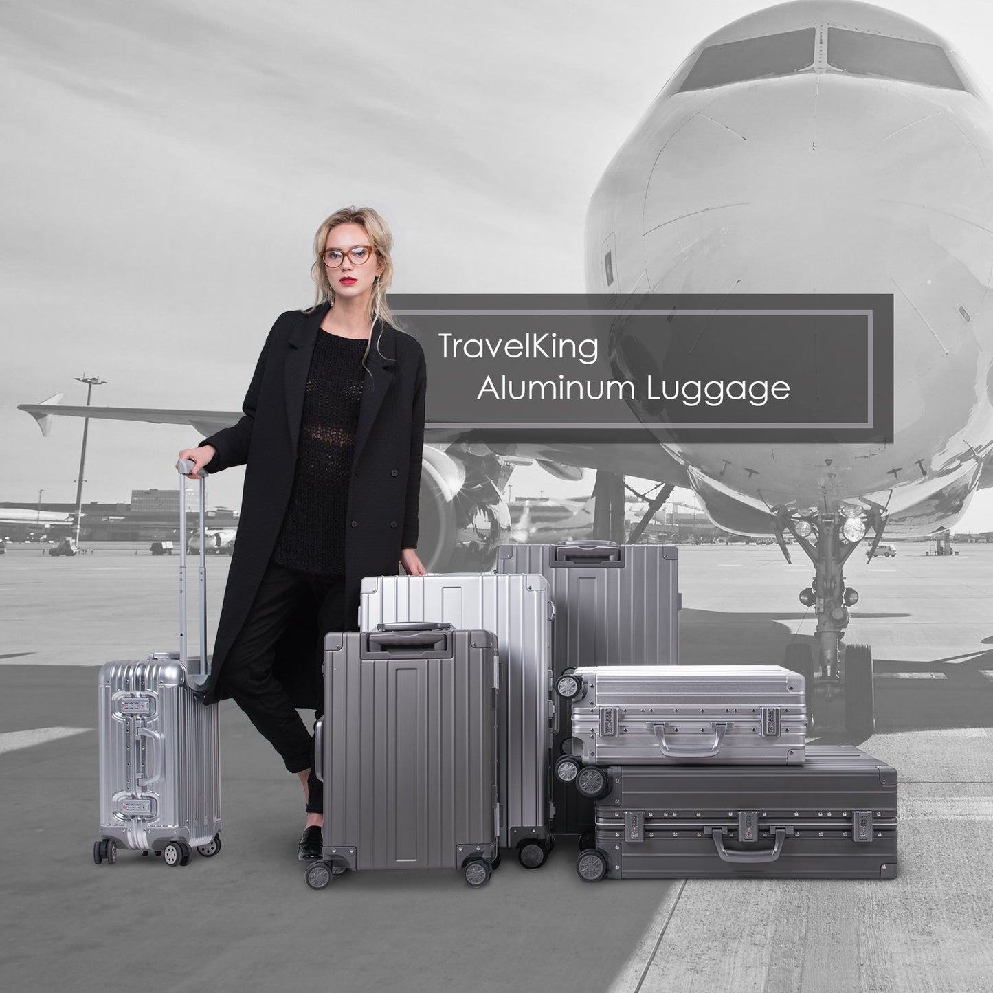 TRAVELKING All Aluminum Carry On Luggage Zipperless Hard Shell Luggage Case with TSA Lock Spinner Alloy Metal Suitcase (Silver, 20")