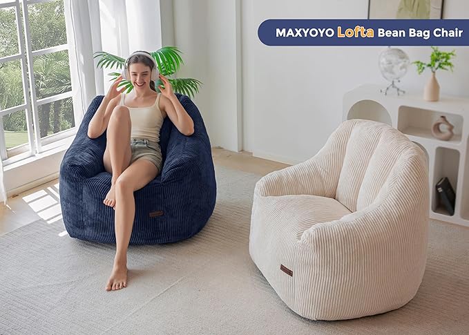 MAXYOYO Bean Bag Chair, Bean Bag Sofa with Filler, Cozy Living Room Chair for Adults and Kids, Stuffed Floor Sofa for Bedroom Dorm Reading, Navy