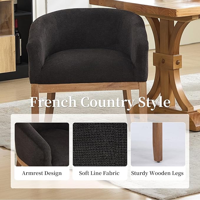 Shenyon Black Dining Chairs Set of 6, Upholstered Linen Fabric Dining Room Chairs with Arms and Solid Wood Legs, Comfy Barrel Accent Chairs for Dining Room, Living Room, or Cafe