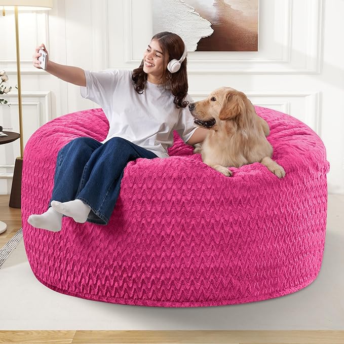 3FT Bean Bag Chair,Giant Bean Bag Chairs for Adults,Big Bean Bags with Memory Foam Filled, Large Beanbag Chairs with Chevron Plush Cover-Pink