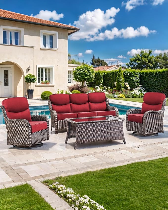 ACTREST Luxury 22x24/22x25 6-Inch Smile Outdoor Cushions - 1 Set Deep Seat Water-Resistant Patio Furniture Replacement Cushion for Wicker Rattan Wood Metal Chair Glider Rocker Loveseat Sofa - Red