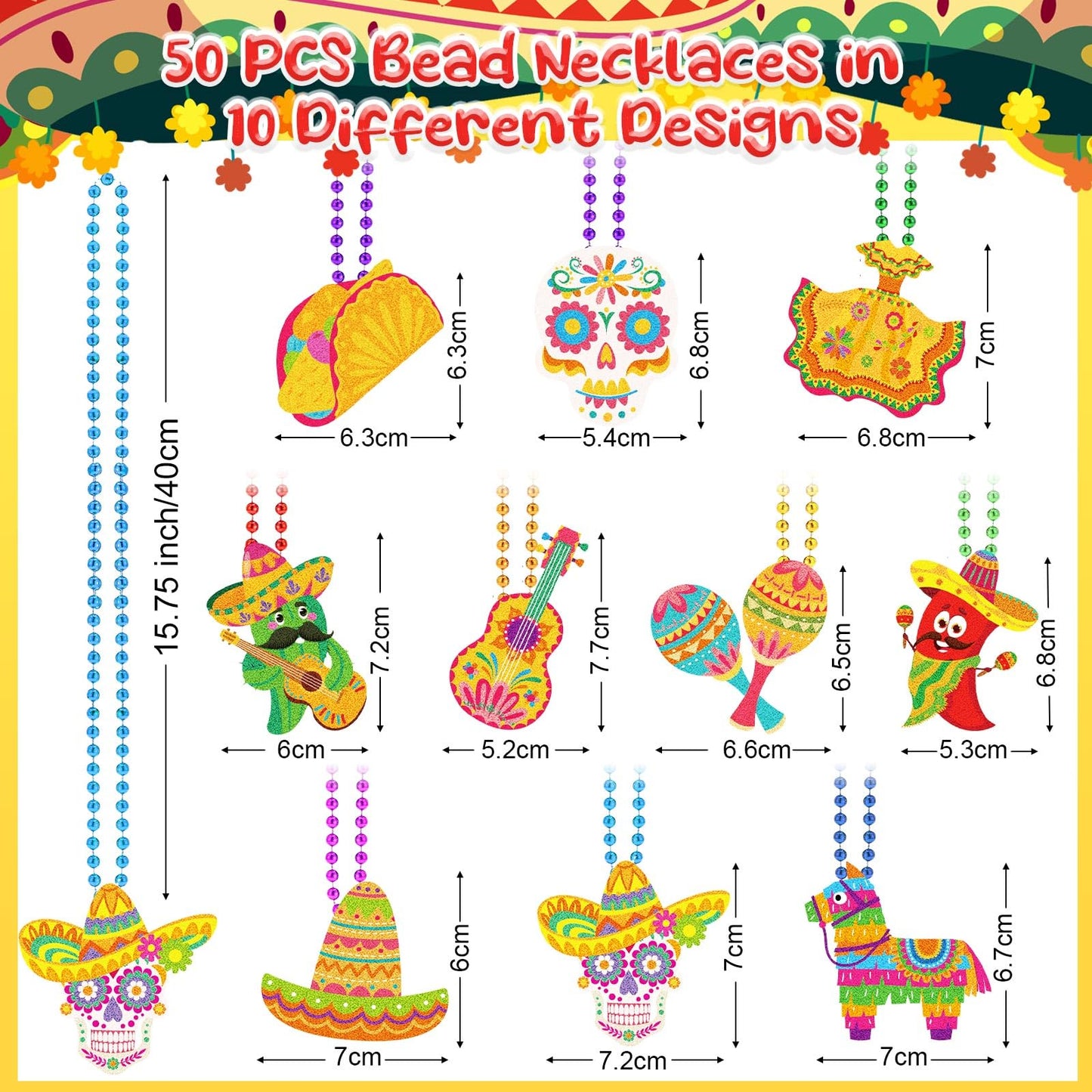 Highergo 150 Pcs Mexican Fiesta Party Favors Set 50 Cinco De Mayo Button Pins Badges 50 Fiesta Bead Necklaces 50 Party Favors Silicone Bracelets for Birthday Festival Party Supplies(Mexican Fiesta)