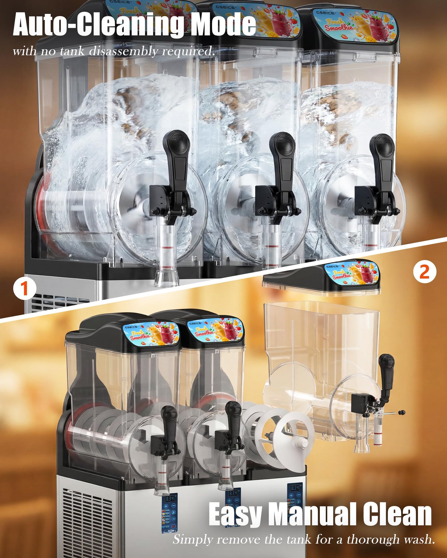 GSEICE Commercial Slushy Machine 12Gal/45L for Cafe Restant,3 Tank Frozen Drink Maker Slushie Margarita Frappe Dispenser