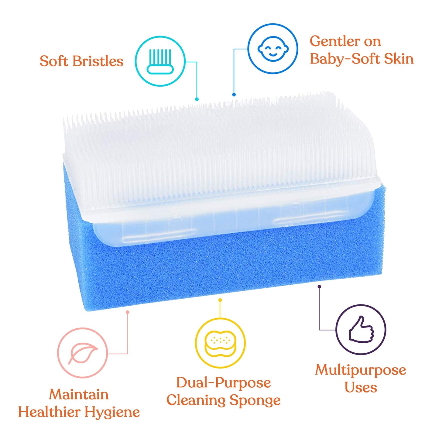 Special Supplies (6 Pack) Baby Bath Sponges Soft Foam Sensory Scrubber with Cradle Cap Bristle Brush - Body, Hair, and Scalp Cle