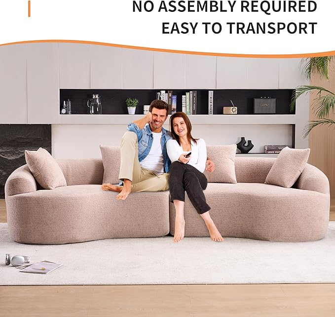 110" Oversized Modern Curved Cloud Sectional Sofa, Luxury Plush Chenille 4-Seater Deep Wide Seat Couch with 4 Pillows, No Assembly Needed Apartment Living Room Furniture, Apricot Cream