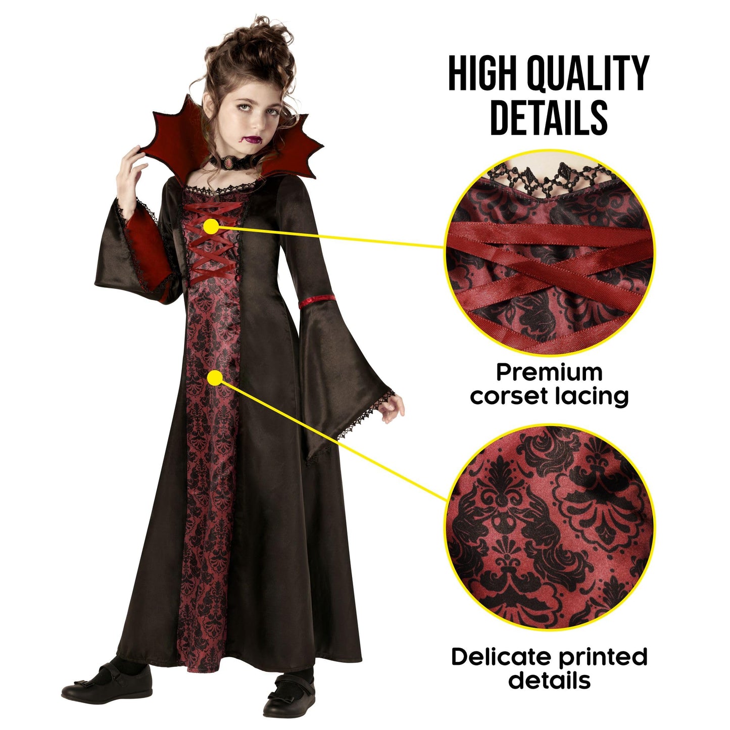 Morph Vampire Costume for Girls - Scary Kids Halloween Vampire Outfit - Spooky Girls Dress Up Costume, Small