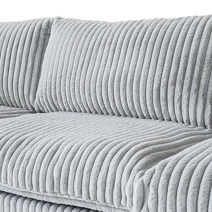 WJShome Modular Sectional Sofa/ 118inch Cloud Couches for Living Room/Soft Faux Rabbit Fur V Shaped Couch with Chaise,5 Seater Wide Convertible Sofa,Covers Washable&Replaceable,Grey