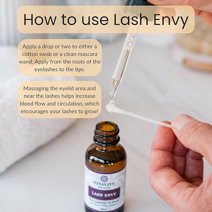 Vitality Extracts Lash Envy 30ml - Eyelash Enhancing Serum, Essential Oil Blend, Castor Oil, Thicker & Fuller Looking Lashes, Fatty Acids