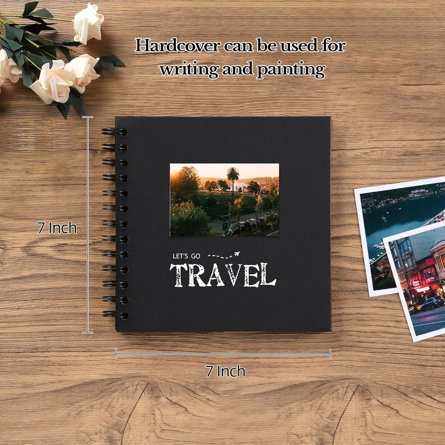 potricher 7 x 7 Inch DIY Scrapbook Album 40 Pages Hardcover Kraft Paper Scrap Book Photo Albums Memory Book for Wedding and Anniversary Family (Black, 7 Inch)