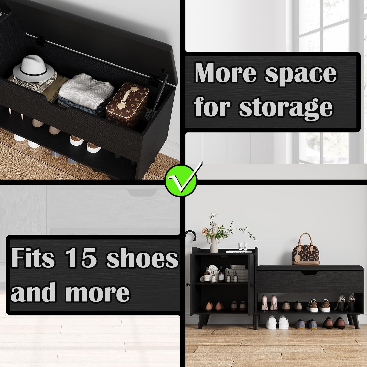 ZOPEND 50" Entryway Shoe Bench with Hidden Storage,Shoe Organizer Storage Bench with Shelf and Cabinet Entryway Bench for Bedroom Living Room and Hallway