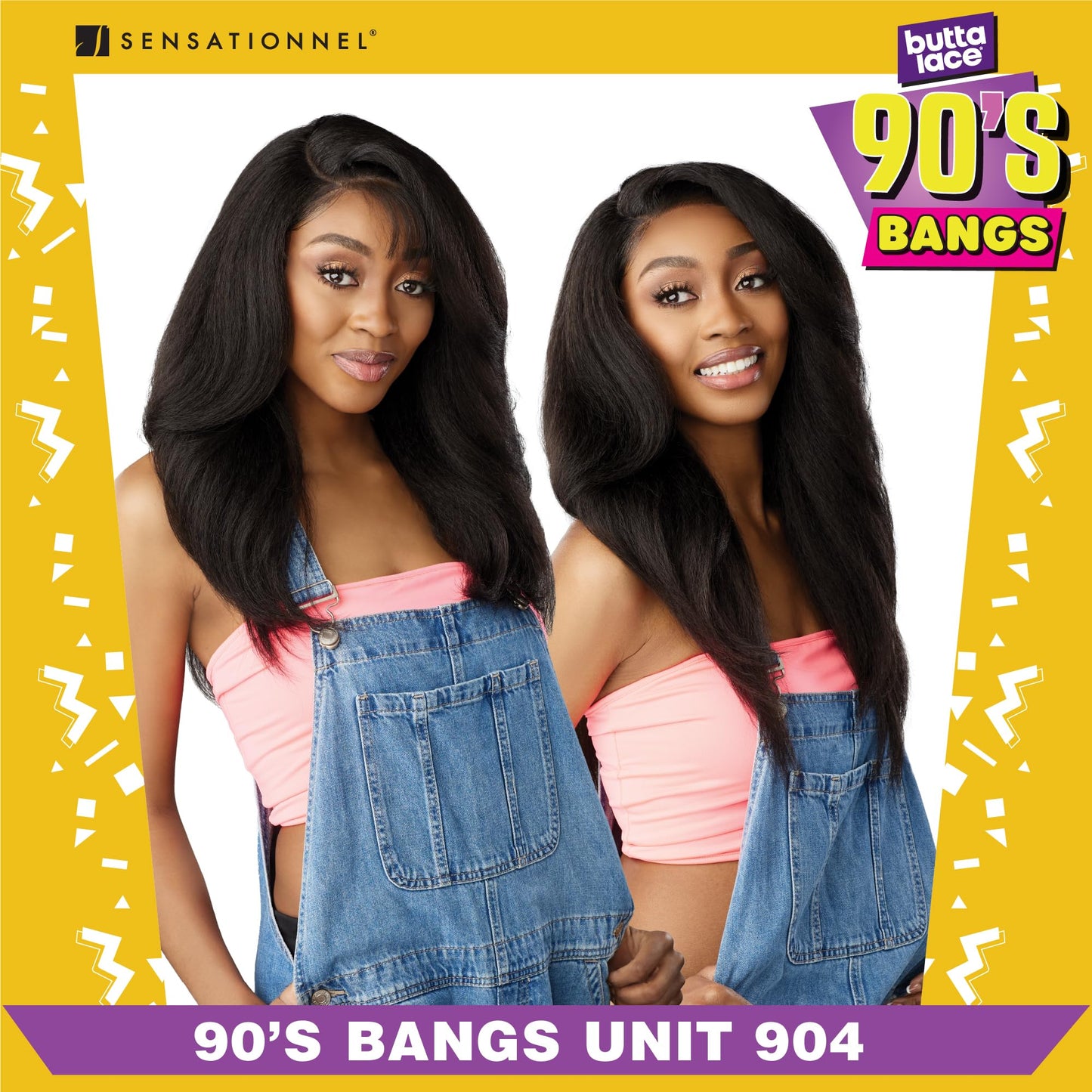 Sensationnel Butta Lace 90Sbangs Wigs - Unit 904 Glueless Wide Deep Part Synthetic Preplucked Hairline (1B OFFBLACK)