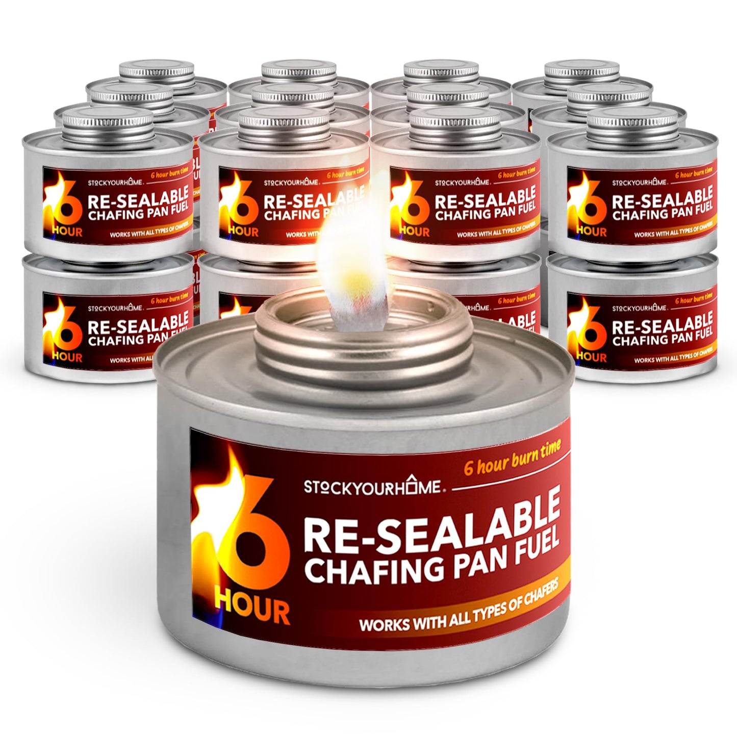 6-Hour Food Warmers for Parties (24 Pack), Chafing Fuel Cans with Wick and Safety Twist Cap, Catering Food Warmers for Buffets, Parties, Weddings, Long Lasting Burners for Food Warmer, Food Heater