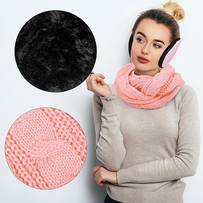 Aneco Winter Warm Sets Knitted Scarf Beanie Hat Winter Ear Warmer and Touch Screen Gloves for Men or Women