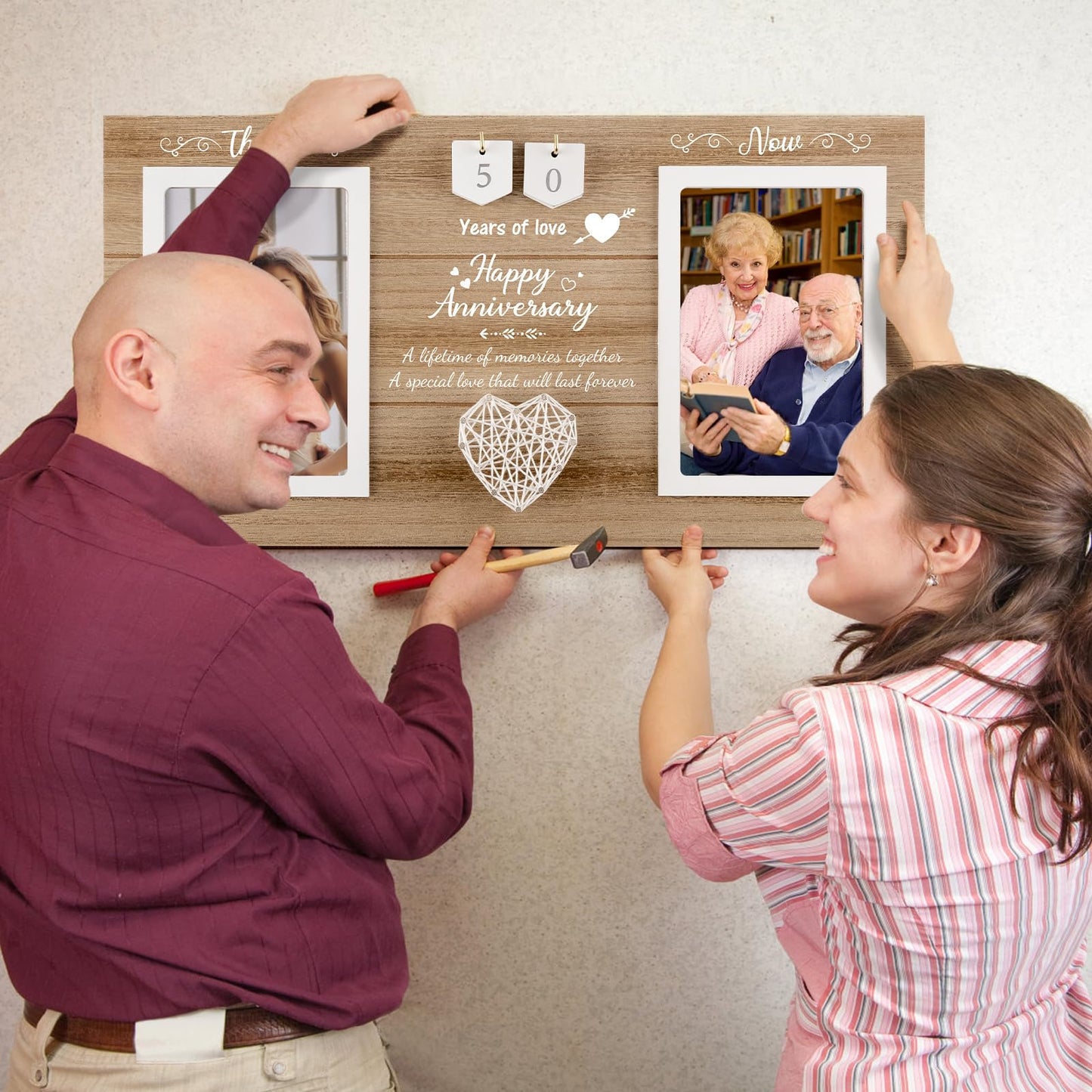 Calibron Then & Now Anniversary Wedding Gifts for Couples,1-99 Years Anniversary Picture Frame, Bridal Shower Photo Frame Holds 2pcs 4x6 Pictures