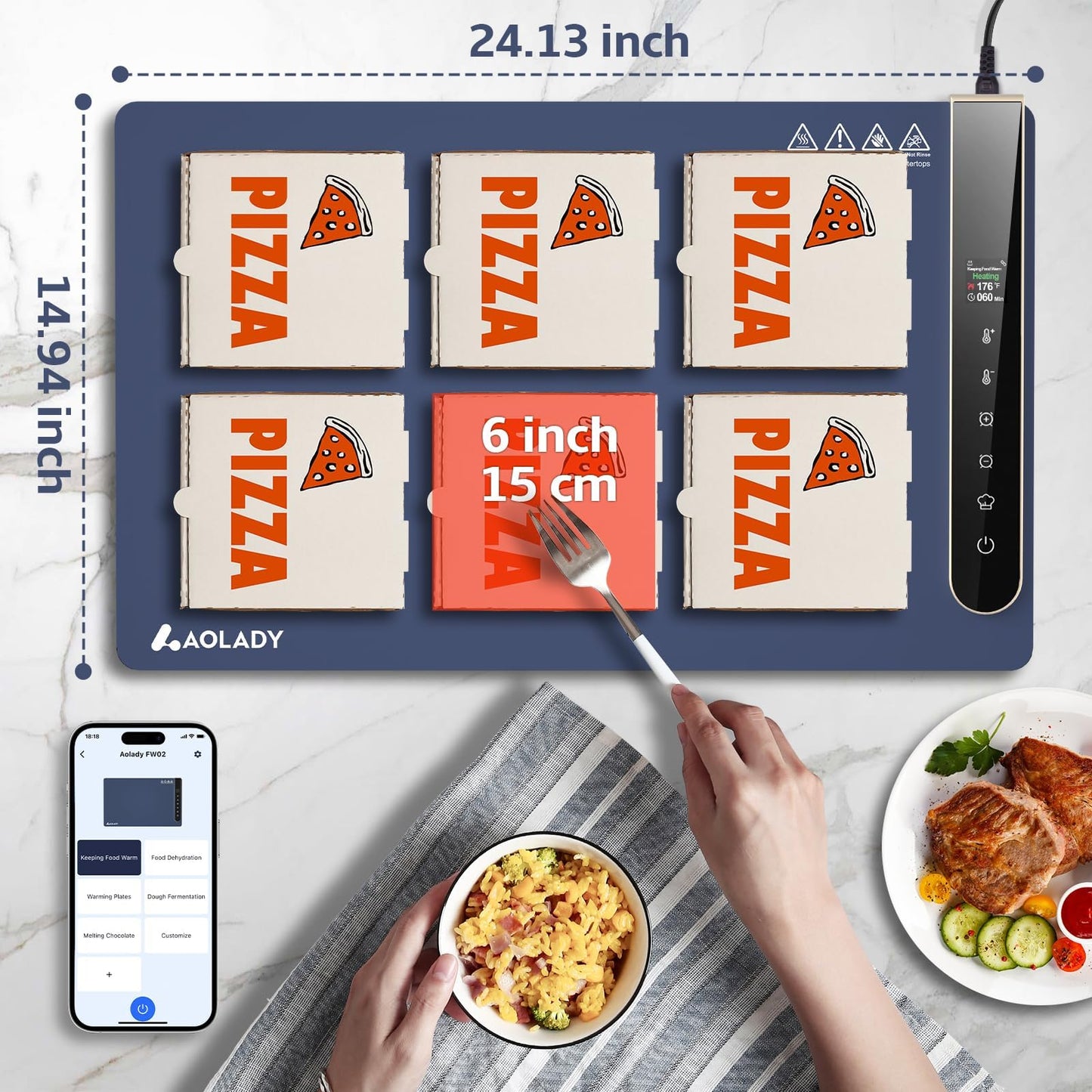 Warming Mat for Food, House Warming Gifts New Home, Birthday Gifts for Mom Dad Women Men, 15"x23.6" Chafing Dishes for Buffet with APP Controller, Multiple Temperature and Timer Levels, Blue