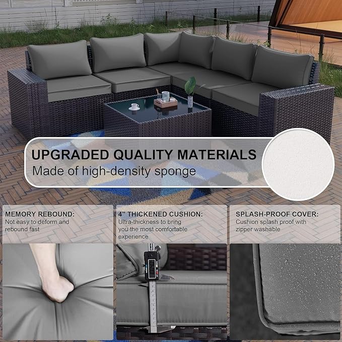 Kullavik 12PCS Outdoor Patio Furniture Set PE Wicker Rattan Sectional Sofa Patio Conversation Sets,Grey