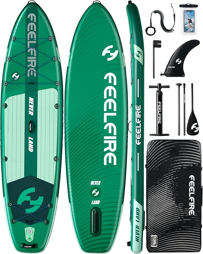 Feelfire11'x34” Extra Wide Inflatable Paddleboard, Stand-up Paddle Board for Adults, 420lb Capacity for Yoga/Fishing/Famil...
